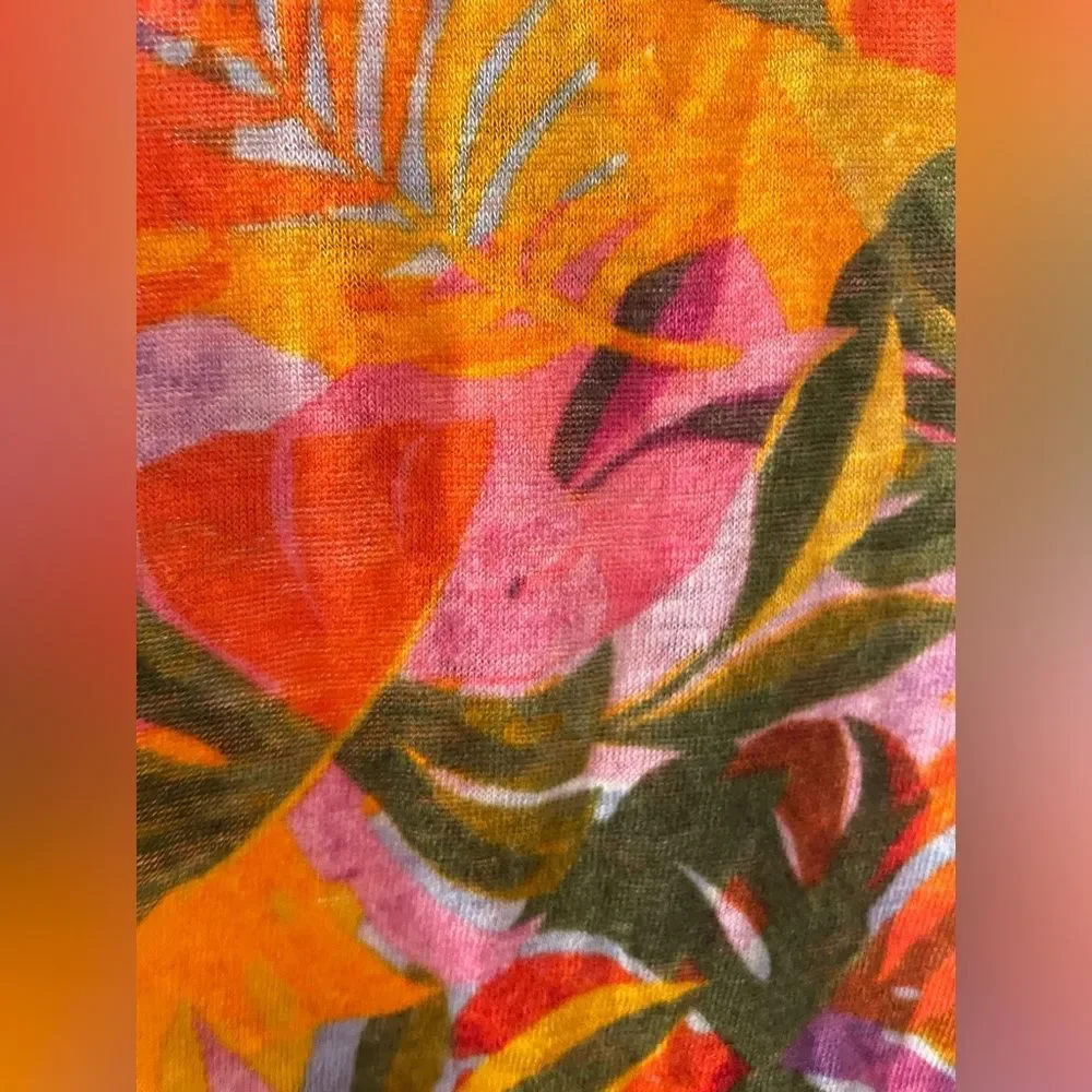 C&C California Vividly Colored Tropical Print 100% Linen Beachy Top size 1X - Picture 5 of 5
